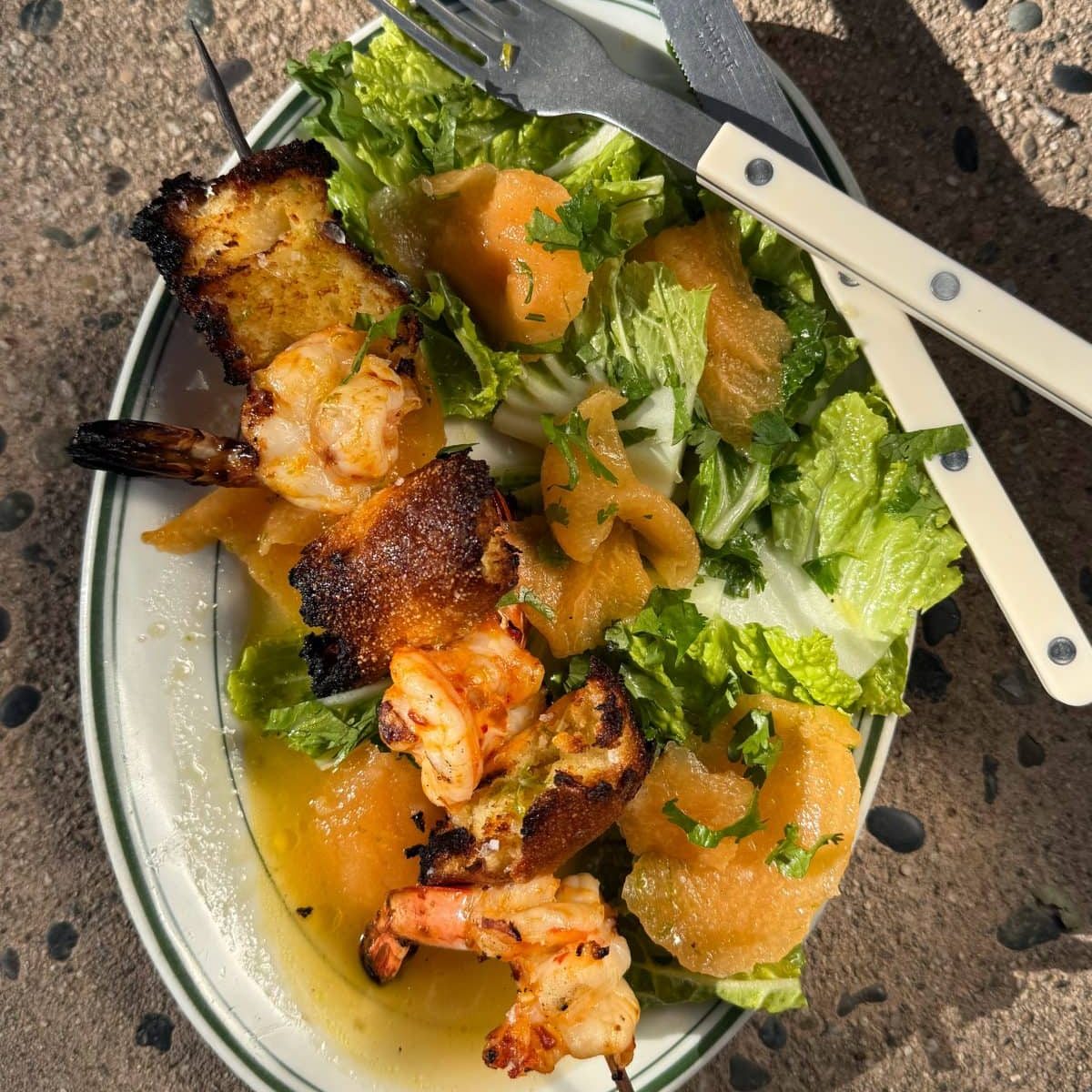 Grilled Shrimp and Pickled Melon Panzanella